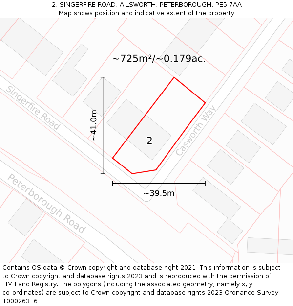 2, SINGERFIRE ROAD, AILSWORTH, PETERBOROUGH, PE5 7AA: Plot and title map