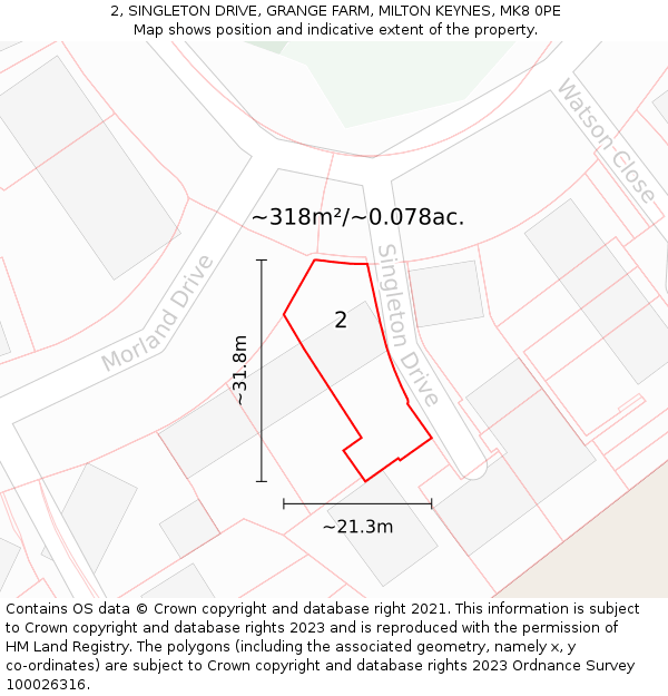 2, SINGLETON DRIVE, GRANGE FARM, MILTON KEYNES, MK8 0PE: Plot and title map