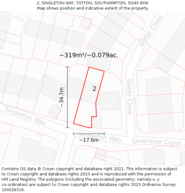 2, SINGLETON WAY, TOTTON, SOUTHAMPTON, SO40 8XW: Plot and title map