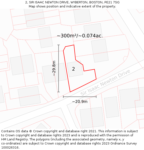 2, SIR ISAAC NEWTON DRIVE, WYBERTON, BOSTON, PE21 7SG: Plot and title map