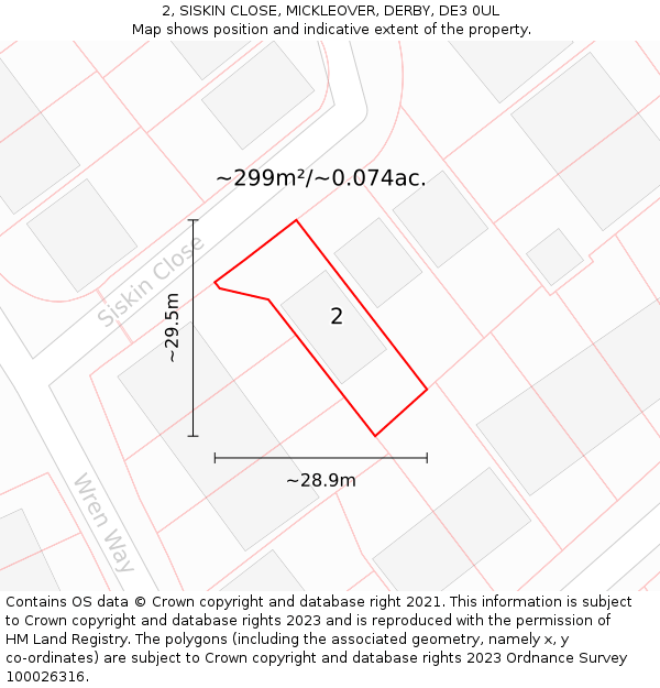 2, SISKIN CLOSE, MICKLEOVER, DERBY, DE3 0UL: Plot and title map