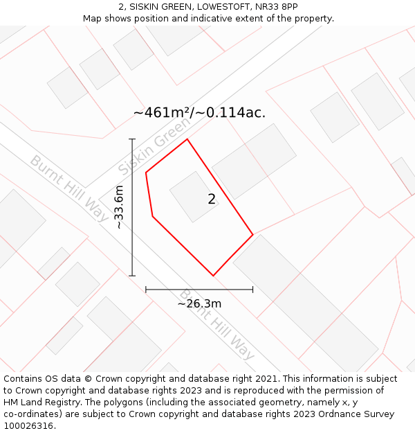 2, SISKIN GREEN, LOWESTOFT, NR33 8PP: Plot and title map