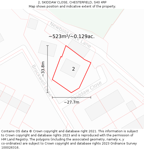 2, SKIDDAW CLOSE, CHESTERFIELD, S40 4RP: Plot and title map