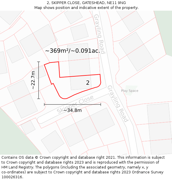 2, SKIPPER CLOSE, GATESHEAD, NE11 9NG: Plot and title map