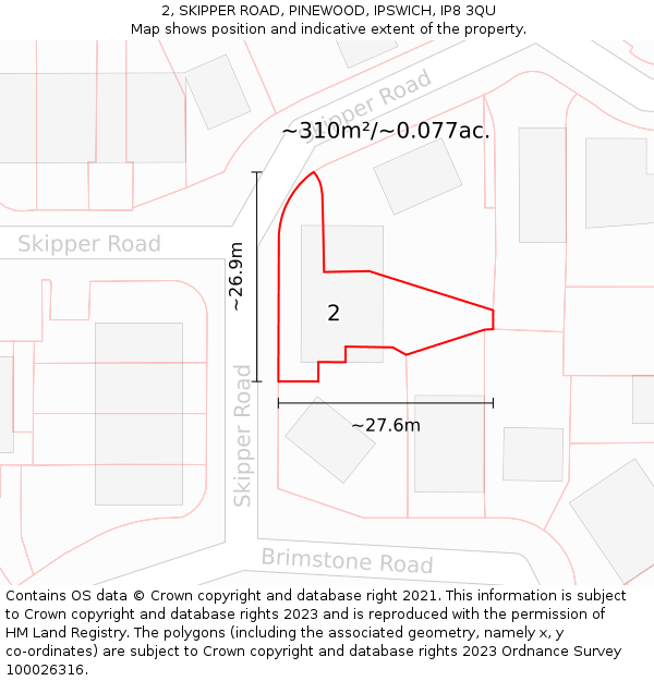 2, SKIPPER ROAD, PINEWOOD, IPSWICH, IP8 3QU: Plot and title map