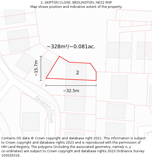 2, SKIPTON CLOSE, BEDLINGTON, NE22 6NP: Plot and title map