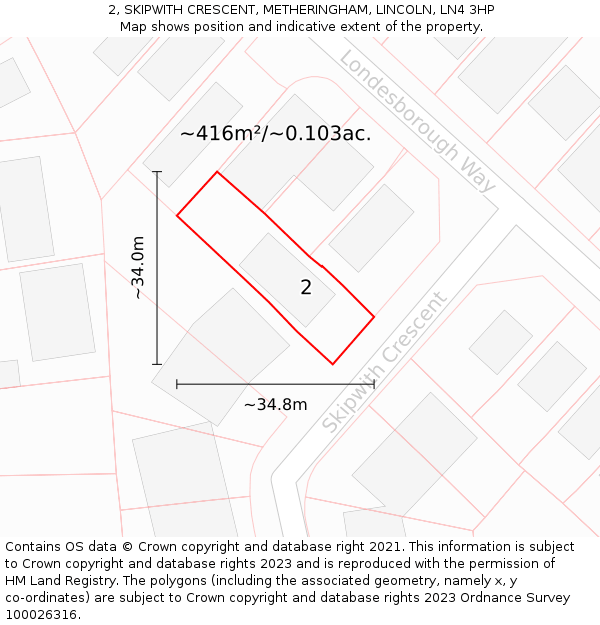 2, SKIPWITH CRESCENT, METHERINGHAM, LINCOLN, LN4 3HP: Plot and title map