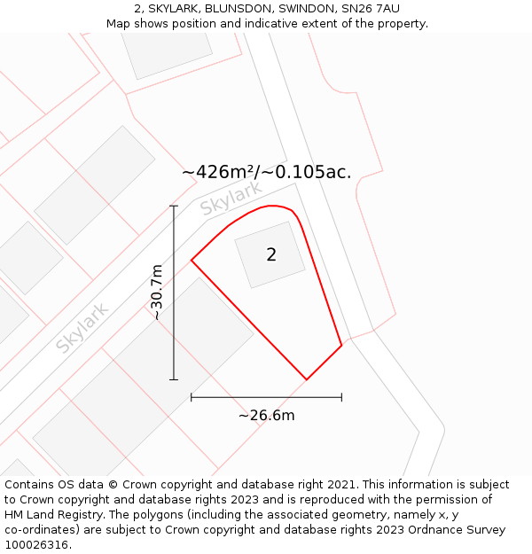 2, SKYLARK, BLUNSDON, SWINDON, SN26 7AU: Plot and title map