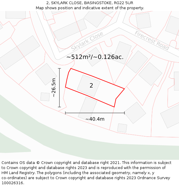 2, SKYLARK CLOSE, BASINGSTOKE, RG22 5UR: Plot and title map