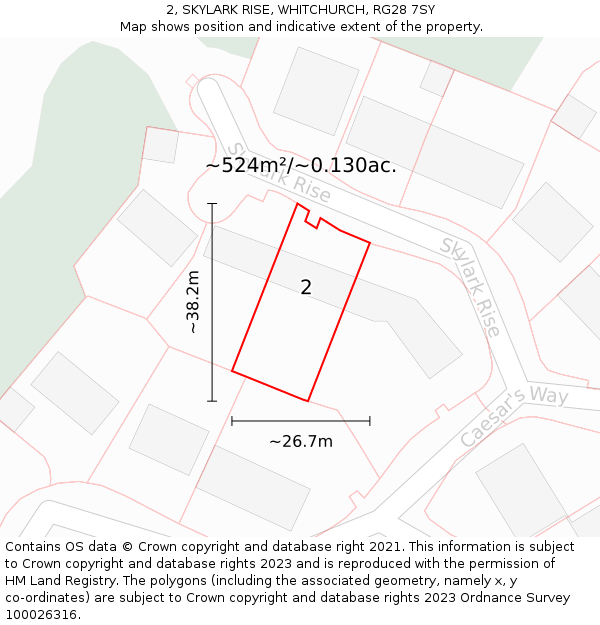 2, SKYLARK RISE, WHITCHURCH, RG28 7SY: Plot and title map