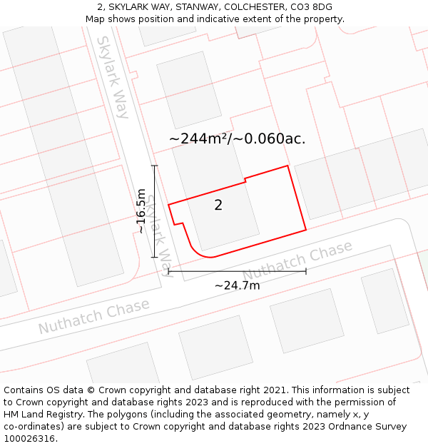2, SKYLARK WAY, STANWAY, COLCHESTER, CO3 8DG: Plot and title map