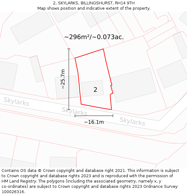 2, SKYLARKS, BILLINGSHURST, RH14 9TH: Plot and title map