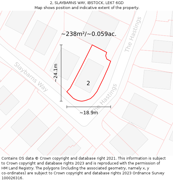 2, SLAYBARNS WAY, IBSTOCK, LE67 6GD: Plot and title map