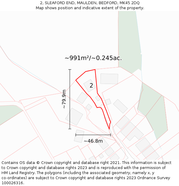2, SLEAFORD END, MAULDEN, BEDFORD, MK45 2DQ: Plot and title map