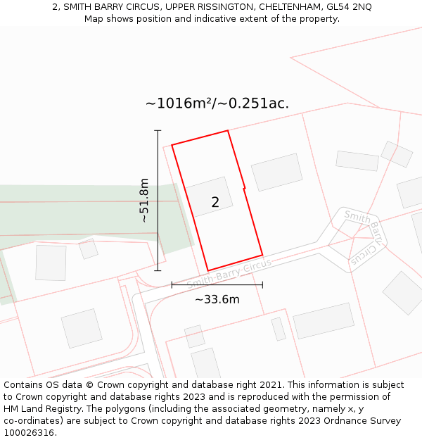 2, SMITH BARRY CIRCUS, UPPER RISSINGTON, CHELTENHAM, GL54 2NQ: Plot and title map