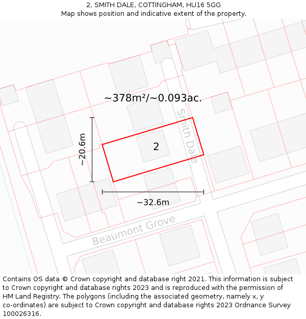 2, SMITH DALE, COTTINGHAM, HU16 5GG: Plot and title map