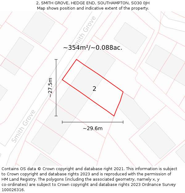 2, SMITH GROVE, HEDGE END, SOUTHAMPTON, SO30 0JH: Plot and title map