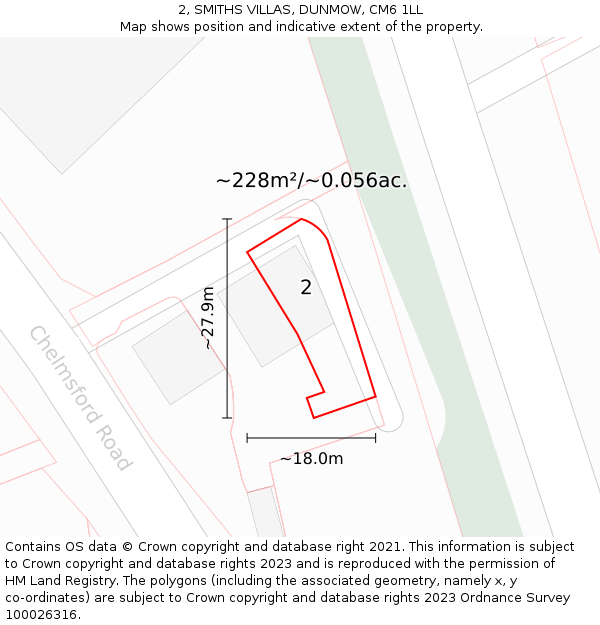 2, SMITHS VILLAS, DUNMOW, CM6 1LL: Plot and title map