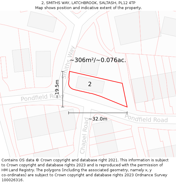 2, SMITHS WAY, LATCHBROOK, SALTASH, PL12 4TP: Plot and title map