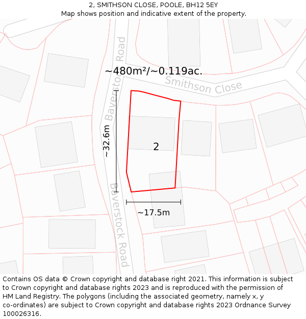 2, SMITHSON CLOSE, POOLE, BH12 5EY: Plot and title map