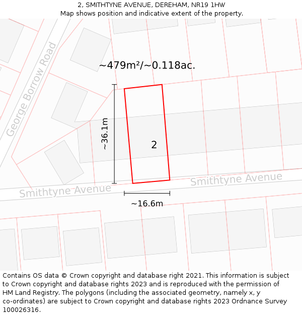 2, SMITHTYNE AVENUE, DEREHAM, NR19 1HW: Plot and title map