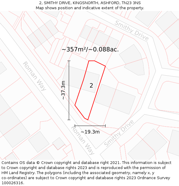 2, SMITHY DRIVE, KINGSNORTH, ASHFORD, TN23 3NS: Plot and title map