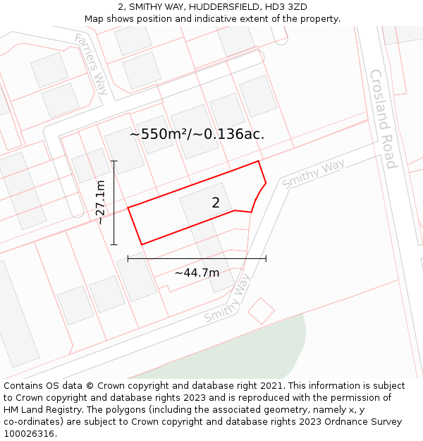 2, SMITHY WAY, HUDDERSFIELD, HD3 3ZD: Plot and title map