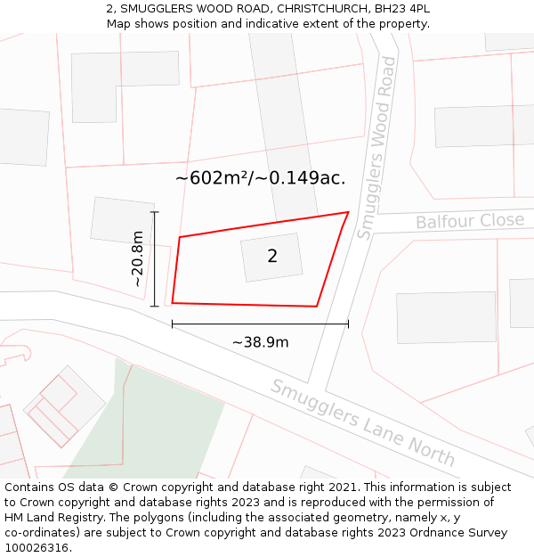 2, SMUGGLERS WOOD ROAD, CHRISTCHURCH, BH23 4PL: Plot and title map