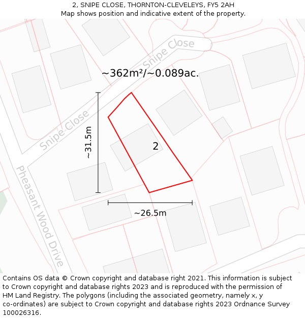 2, SNIPE CLOSE, THORNTON-CLEVELEYS, FY5 2AH: Plot and title map