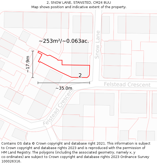 2, SNOW LANE, STANSTED, CM24 8UU: Plot and title map