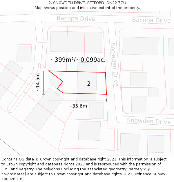 2, SNOWDEN DRIVE, RETFORD, DN22 7ZU: Plot and title map