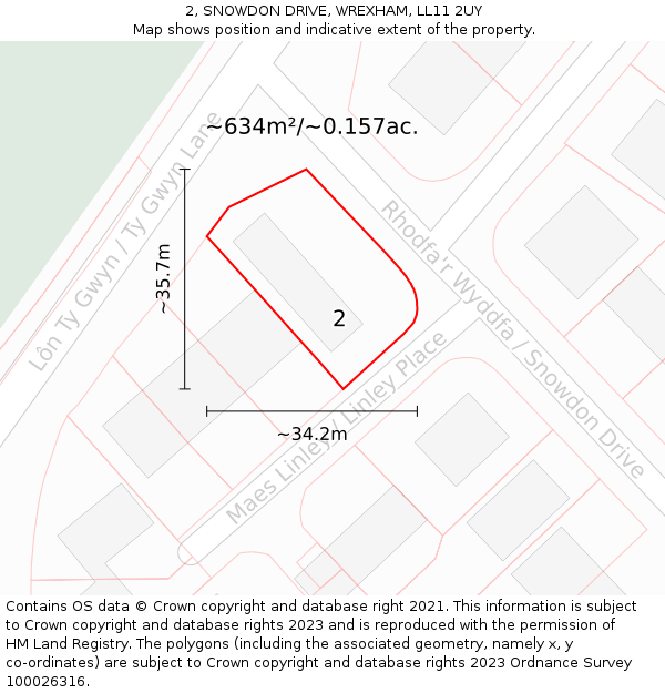 2, SNOWDON DRIVE, WREXHAM, LL11 2UY: Plot and title map