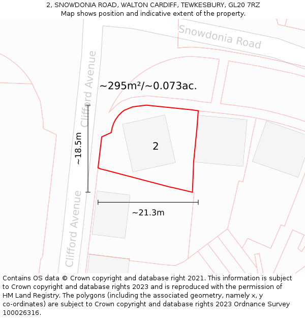 2, SNOWDONIA ROAD, WALTON CARDIFF, TEWKESBURY, GL20 7RZ: Plot and title map