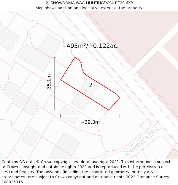 2, SNOWDONIA WAY, HUNTINGDON, PE29 6XP: Plot and title map