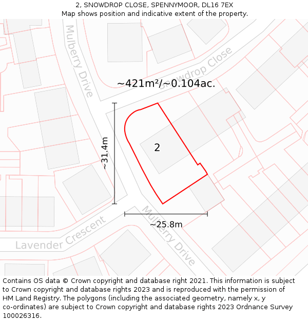 2, SNOWDROP CLOSE, SPENNYMOOR, DL16 7EX: Plot and title map