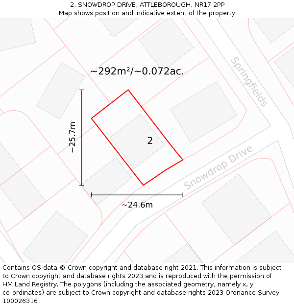 2, SNOWDROP DRIVE, ATTLEBOROUGH, NR17 2PP: Plot and title map