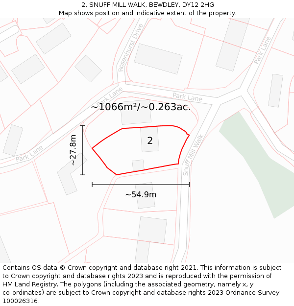 2, SNUFF MILL WALK, BEWDLEY, DY12 2HG: Plot and title map