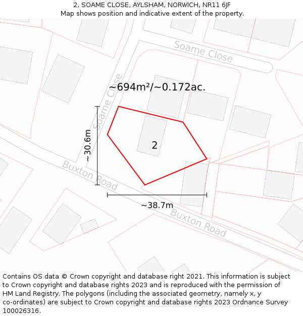 2, SOAME CLOSE, AYLSHAM, NORWICH, NR11 6JF: Plot and title map