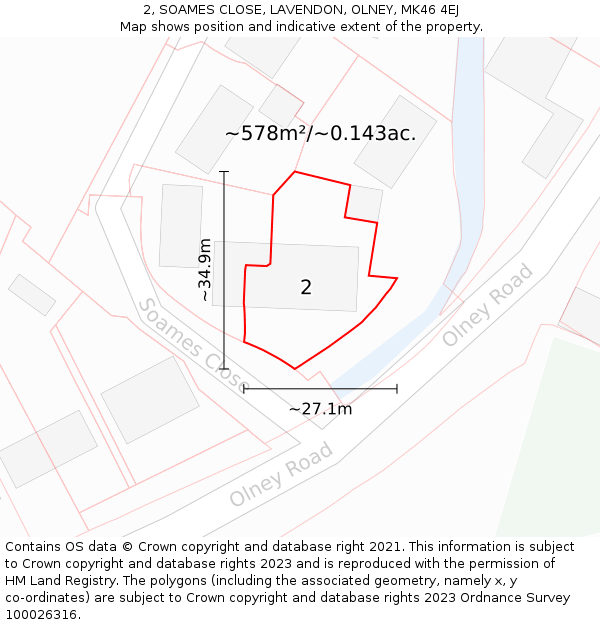 2, SOAMES CLOSE, LAVENDON, OLNEY, MK46 4EJ: Plot and title map
