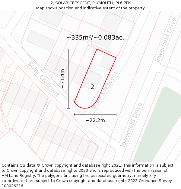 2, SOLAR CRESCENT, PLYMOUTH, PL6 7FN: Plot and title map
