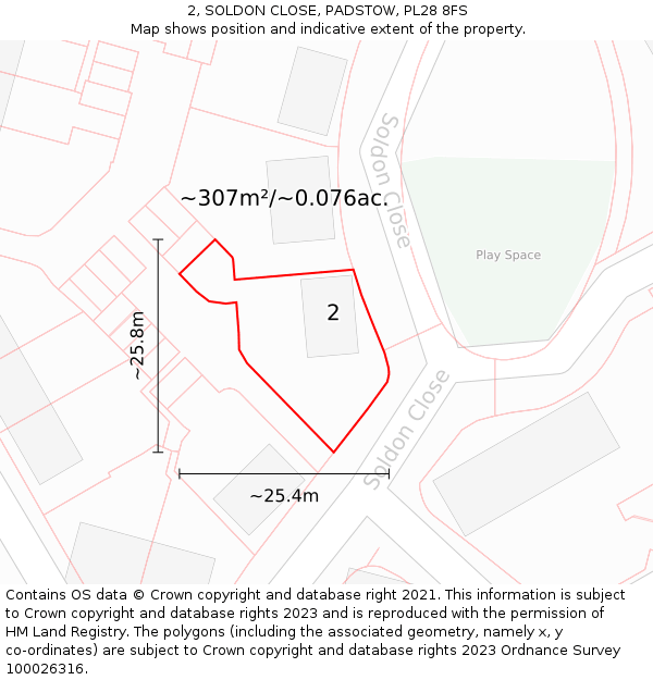 2, SOLDON CLOSE, PADSTOW, PL28 8FS: Plot and title map