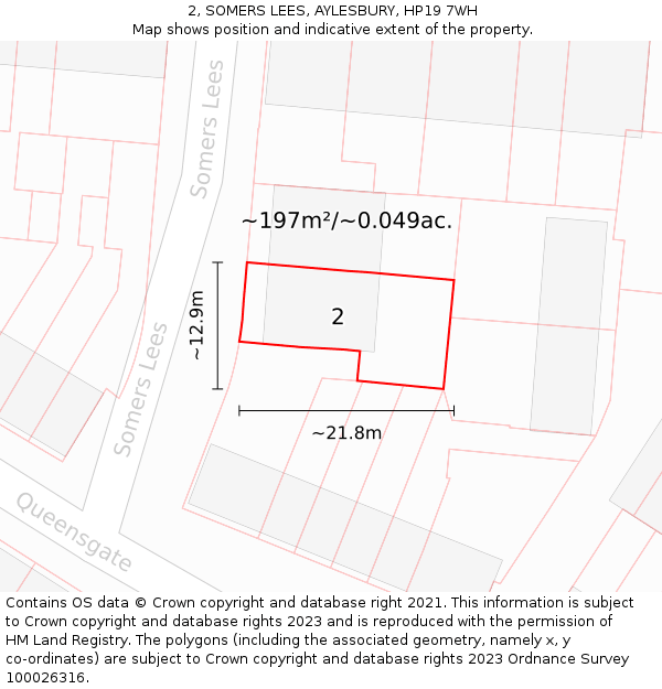 2, SOMERS LEES, AYLESBURY, HP19 7WH: Plot and title map