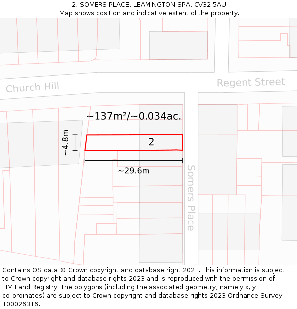 2, SOMERS PLACE, LEAMINGTON SPA, CV32 5AU: Plot and title map