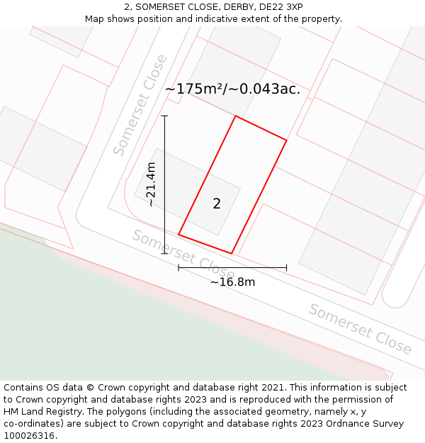 2, SOMERSET CLOSE, DERBY, DE22 3XP: Plot and title map