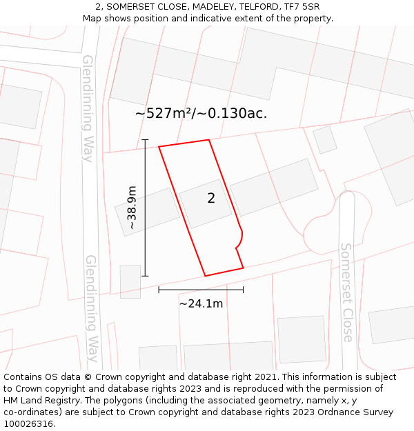 2, SOMERSET CLOSE, MADELEY, TELFORD, TF7 5SR: Plot and title map