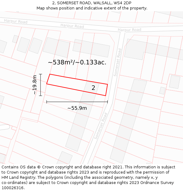 2, SOMERSET ROAD, WALSALL, WS4 2DP: Plot and title map