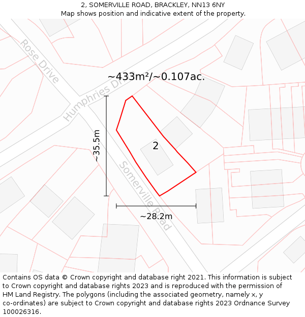 2, SOMERVILLE ROAD, BRACKLEY, NN13 6NY: Plot and title map