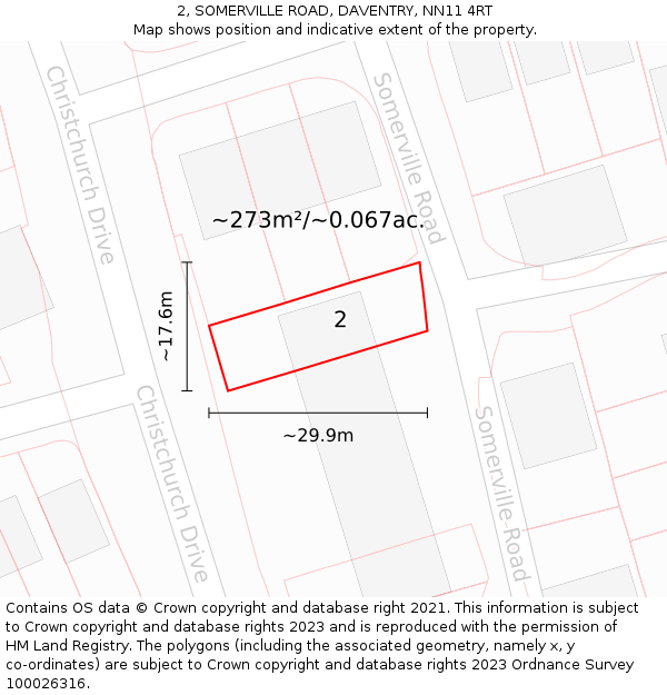 2, SOMERVILLE ROAD, DAVENTRY, NN11 4RT: Plot and title map
