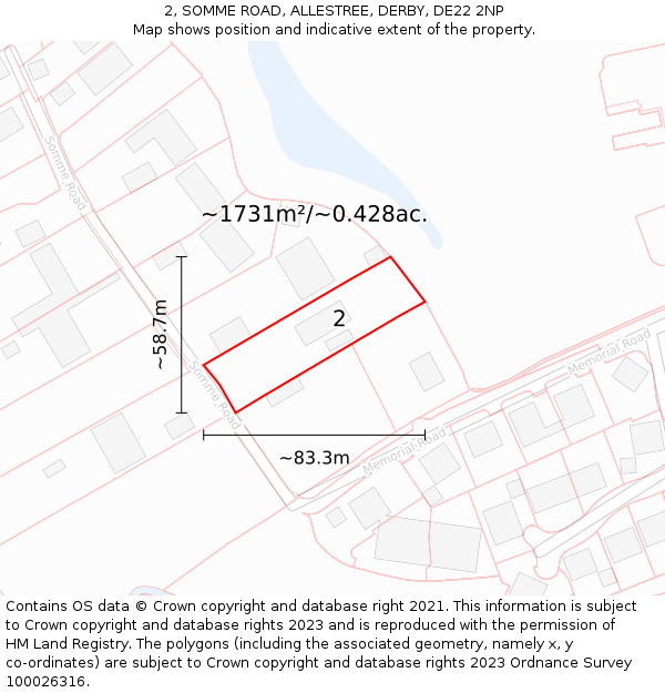 2, SOMME ROAD, ALLESTREE, DERBY, DE22 2NP: Plot and title map