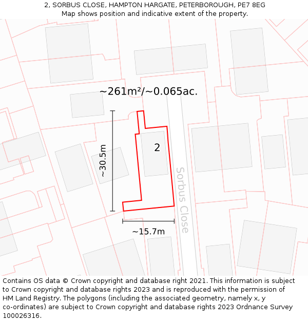 2, SORBUS CLOSE, HAMPTON HARGATE, PETERBOROUGH, PE7 8EG: Plot and title map